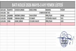 MAYIS AYI (2026) YEMEK LİSTESİ-III